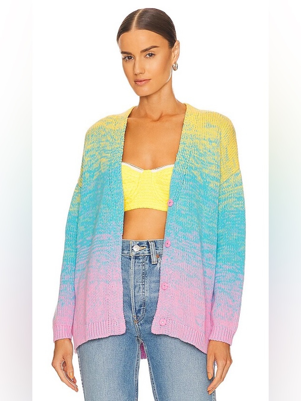 OLIVIA RUBIN Frankie Cardigan - Yellow Blue Pink Gradient Knit Cardigan